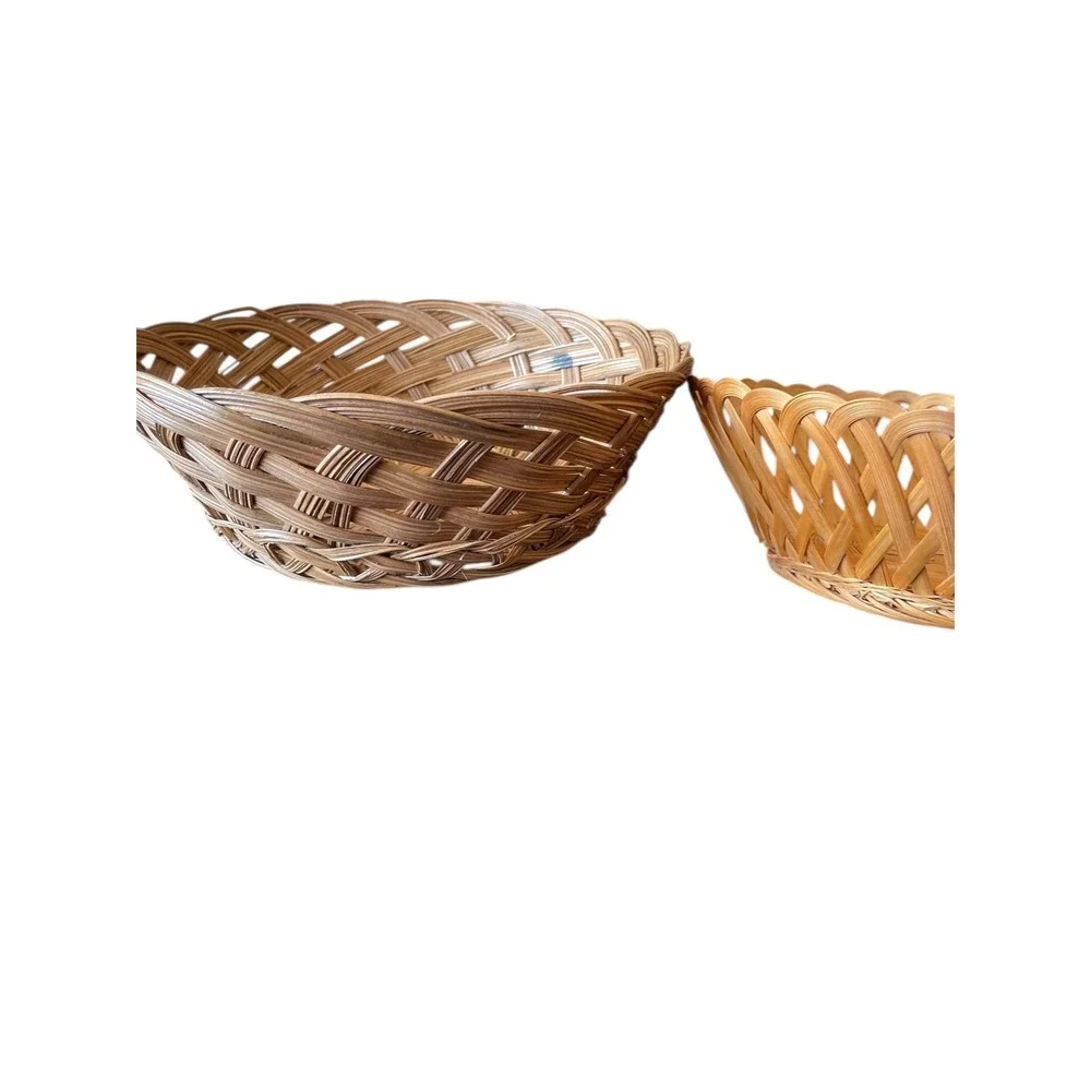 Vintage Round Woven Wicker Bread Basket Lot Of 2 Vintage Decor & Storage Cottage